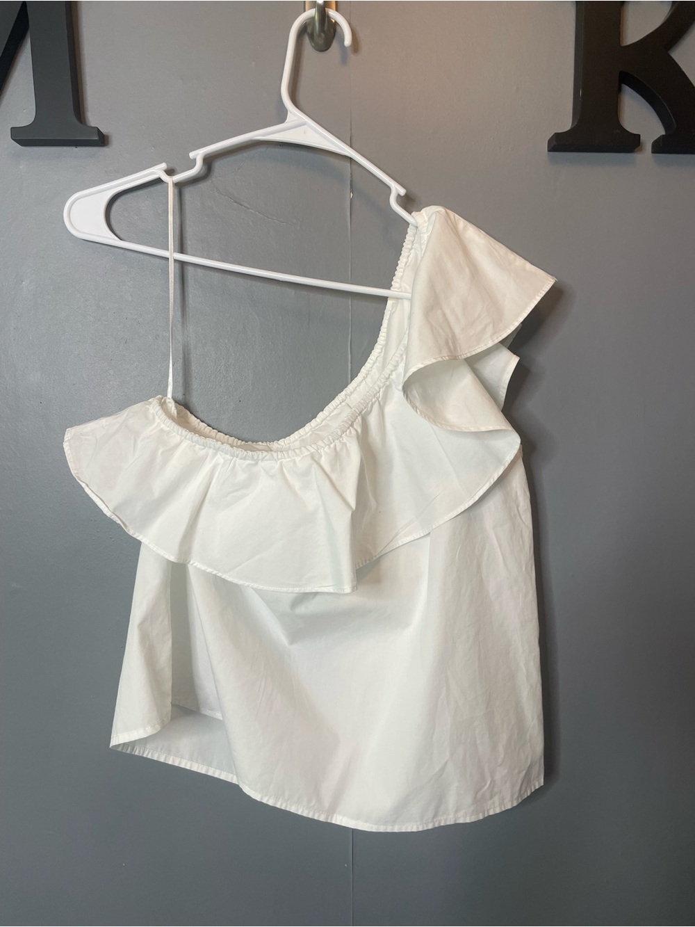 Banana Republic White Ruffle One-Shoulder Top  small - Picture 7 of 11